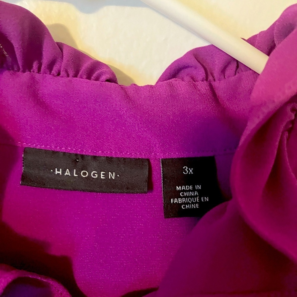 Halogen Ruffled Button-Down Blouse in Magenta - Picture 4 of 5